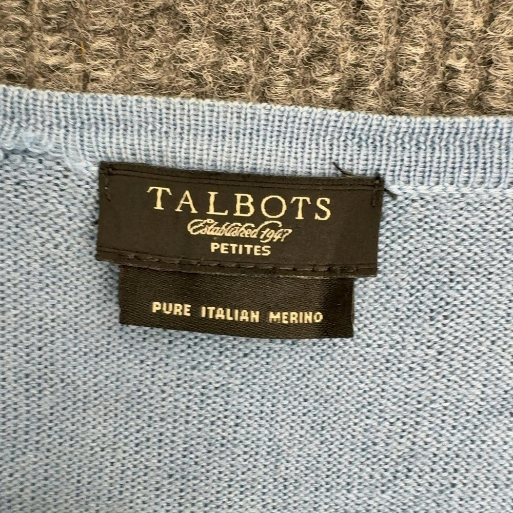 Talbots Cardigan Womens SP Blue Merino Wool Argyle Button Front Preppy Classic - Picture 4 of 6